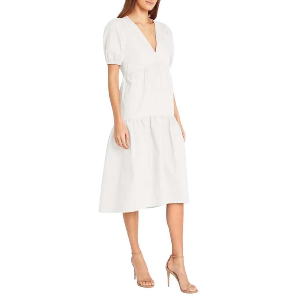 Donna Morgan White V Neck Midi Dress 🤍 Size 6 NWT